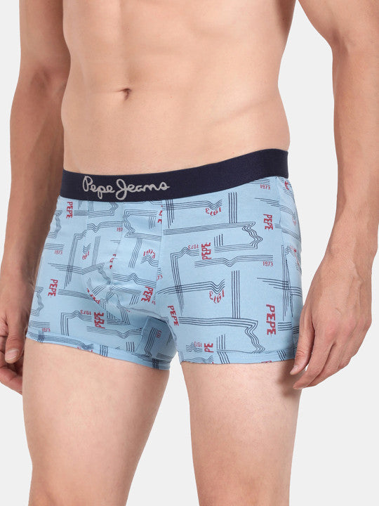 Pepe Jeans Men Blue Printed Cotton Trunk
