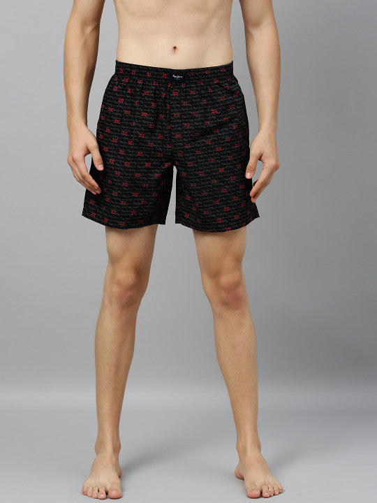 Pepe Jeans Men Black & Red Printed Pure Cotton Boxers