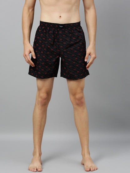 Pepe Jeans Men Black & Red Printed Pure Cotton Boxers