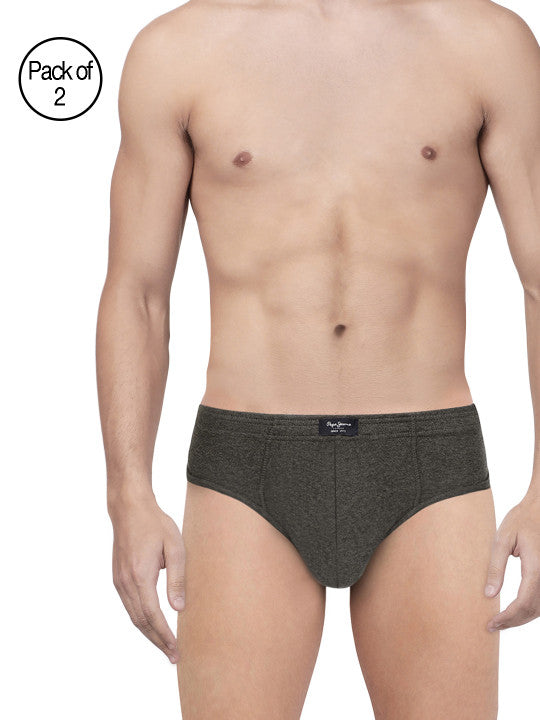 Pepe Jeans Men Pack of 2 Charcoal Grey Solid Contour Briefs 8904311300175