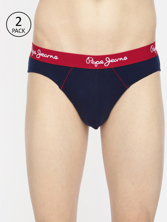 Pepe Jeans Men Pack of 2 Navy Blue Solid Basic Briefs
