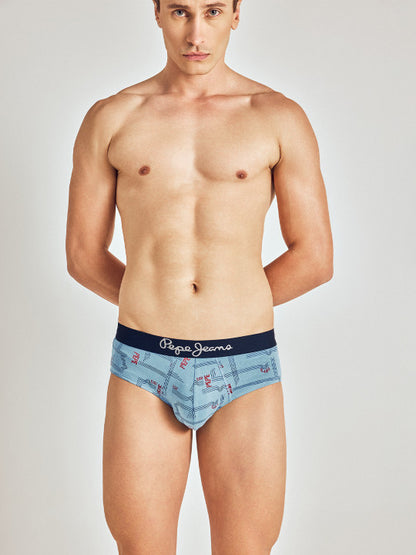 Men Blue Printed Cotton Basic Briefs