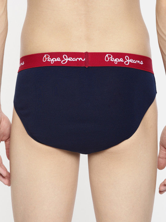 Pepe Jeans Men Pack of 2 Navy Blue Solid Basic Briefs