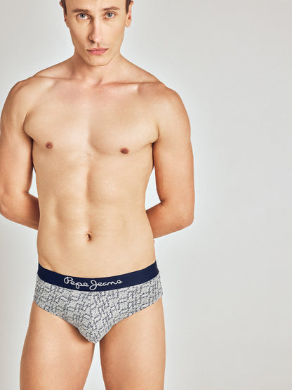 Pepe Jeans Men Grey Printed Cotton Basic Briefs