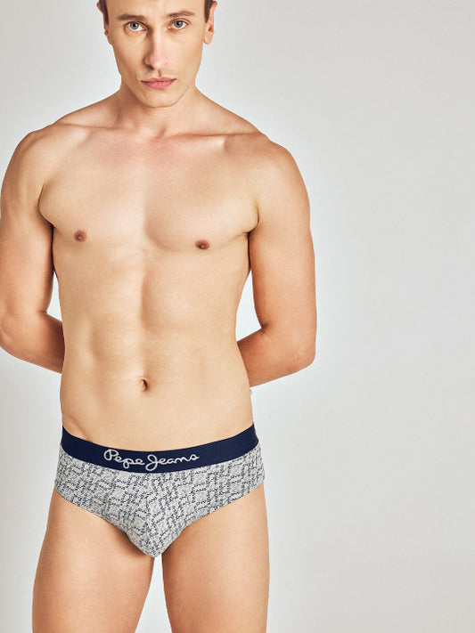Pepe Jeans Men Grey Printed Cotton Basic Briefs