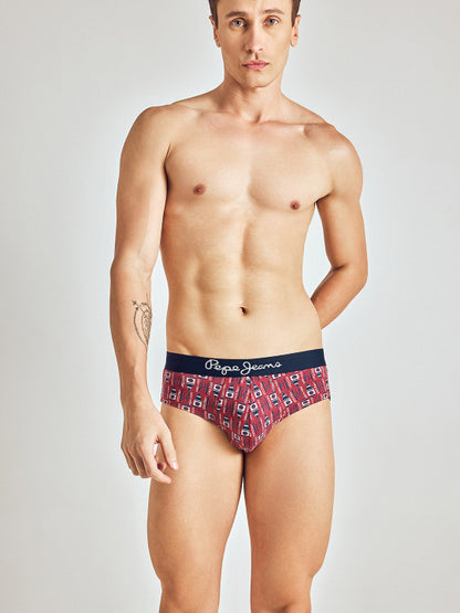Pepe Jeans Men Red Printed Pure Cotton Basic Briefs