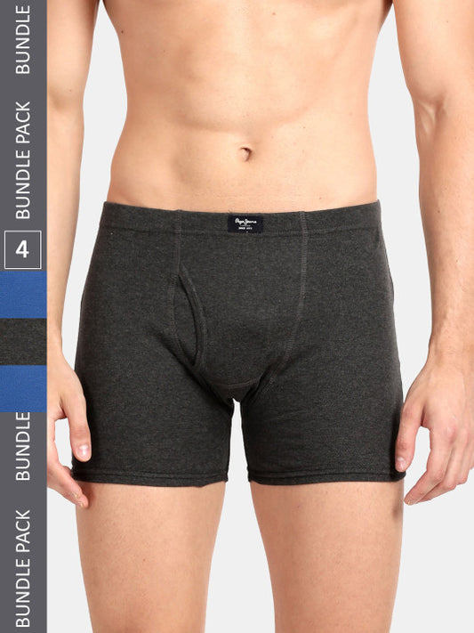 Pepe Jeans Men Pack Of 4 Cotton Trunks CLT01 CHARCOAL MELANGE CLASSIC BLUE-XL