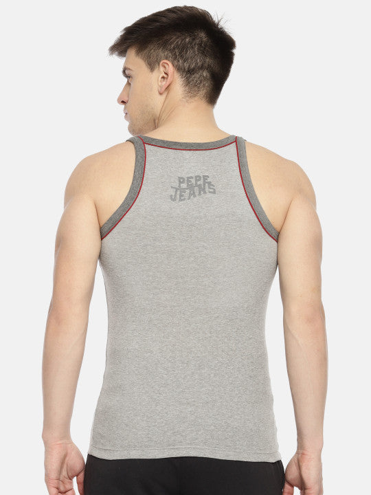 Pepe Jeans Men Grey Melange Solid Innerwear Gym Vest 8904311307600