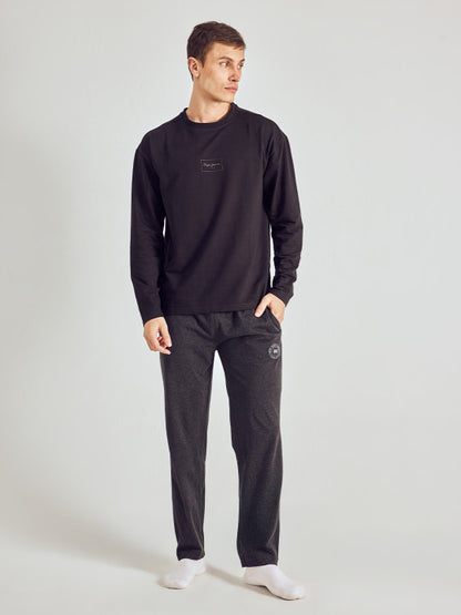 Pepe Jeans Men Black Solid Regular Fit Athleisure Cotton Lounge Pants