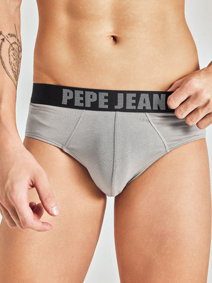 Pepe Jeans Men Mid Grey Solid Comfort Fit Mid-Rise Knitted Stretchable Brief OPB07