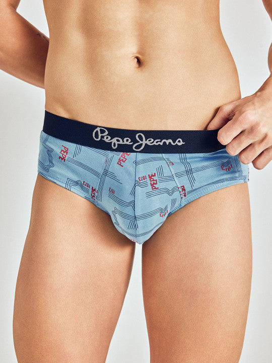 Men Blue Printed Cotton Basic Briefs