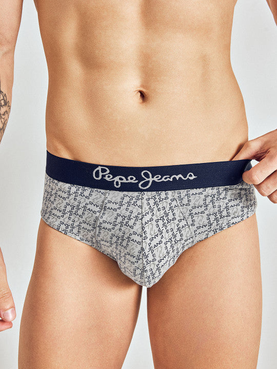 Pepe Jeans Men Grey Printed Cotton Basic Briefs