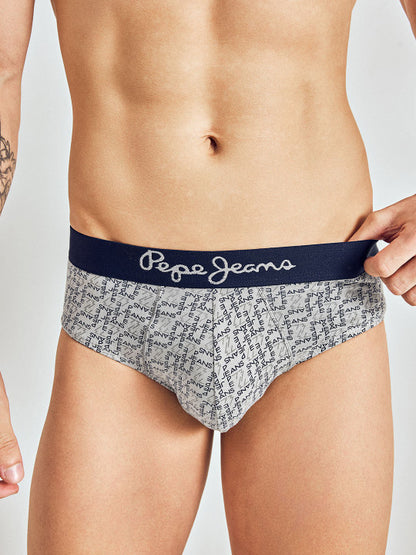 Pepe Jeans Men Grey Printed Cotton Basic Briefs