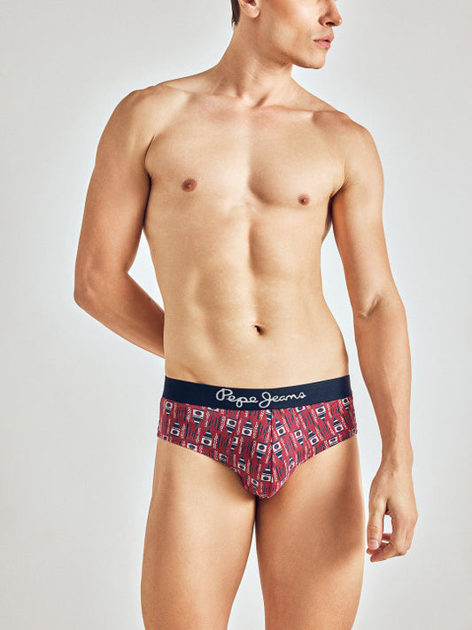 Pepe Jeans Men Red Printed Pure Cotton Basic Briefs