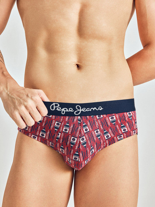 Pepe Jeans Men Red Printed Pure Cotton Basic Briefs